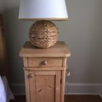 Pine Side Stand And Pair Of Wicker Lamps