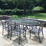Outdoor Iron Table 7ft Glass Top 8 Chairs