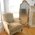 Beige Velvet Begere Chair And Cheval Mirror