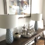 Console Table And Lamps And Silver Plate Tea Set