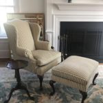 Wing Chair & Ottoman In Custom Velvet Stripe