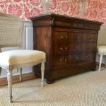 Pair Of Creme French Chairs And Antique Chest