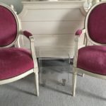 Pair Of French Velvet Chairs And Country French Ethan Allen Armoire