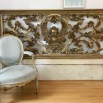 Ornate 19thC Castle Gilt Door MADE INTO KING HEADBOARD & French SIde Chair