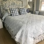 PAIR OF QUEEN SIZE CUSTOM UPHOLSTERED BEDS & BEDDING
