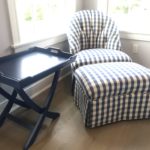 Custom Chair And Ottoman And Blue Tray Table