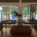 Harvest Table And Pair Of Glass Cased Globes Use On Or Off Stands