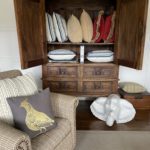 Petite Cabinet, Decoative Pillows And Linens, ,Pair Of Side Chairs In Ralph Plaid